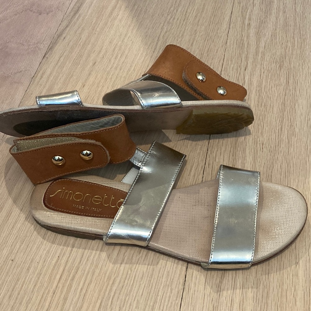 Simonetta Metalllic and Leather Sandals with ankle wrap Size 37